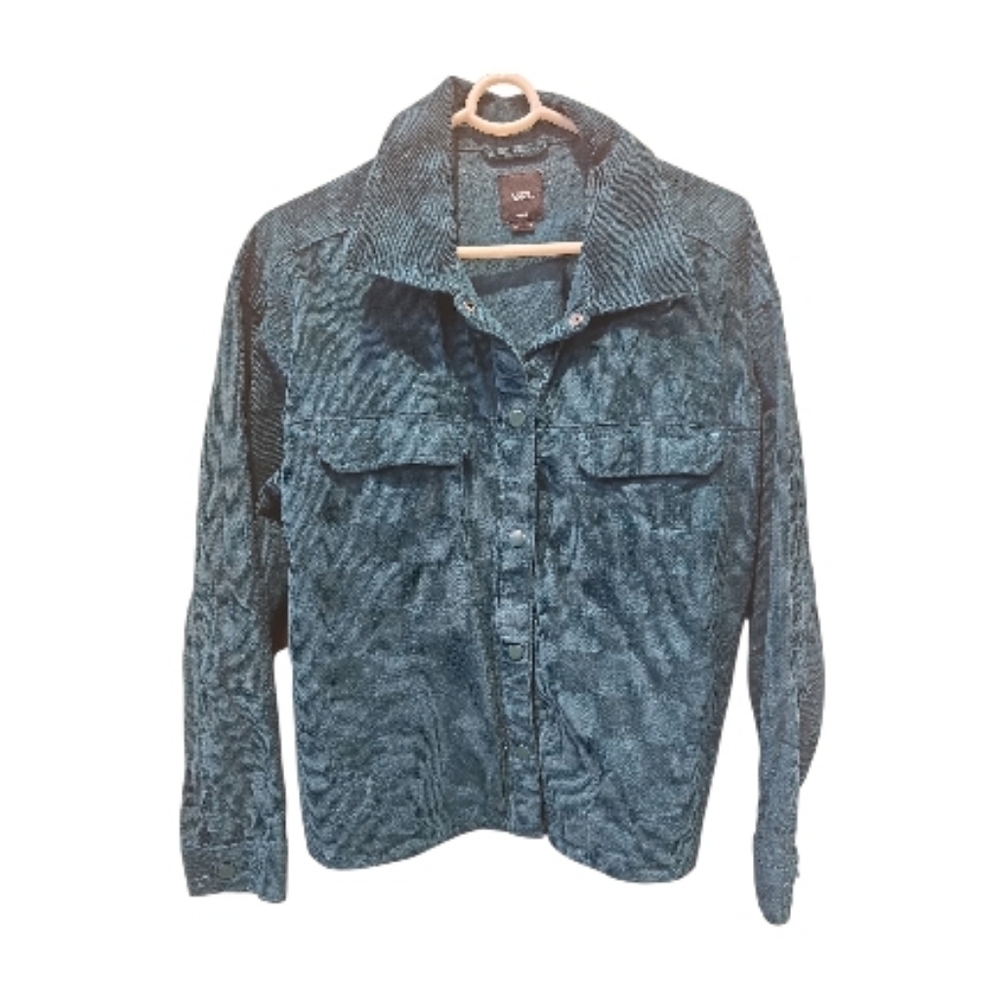 VANS Check It Out Woman Jade Green Streetwear Corduroy Shacket Jacket Snap Sz S